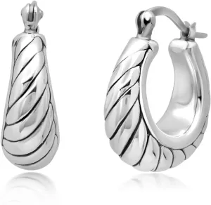 925 Sterling Silver Hoop Earrings for Women | Lightweight Oxidized Chunky Silver Earrings | Hypoallergenic Anti Tarnish Silver Hoop Earrings for Women by MAX   STONE