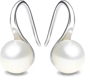 925 Sterling Silver Hoop Handpicked AAA  Quality 7.5-8mm White Freshwater Cultured Pearl Dangle Drop Earrings Jewelry for Women