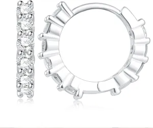 925 Sterling Silver Huggie Earrings for Women, Small Hoop Earrings with High-Carbon Diamond, Hypoallergenic Lightweight Jewelry for Daily Wear