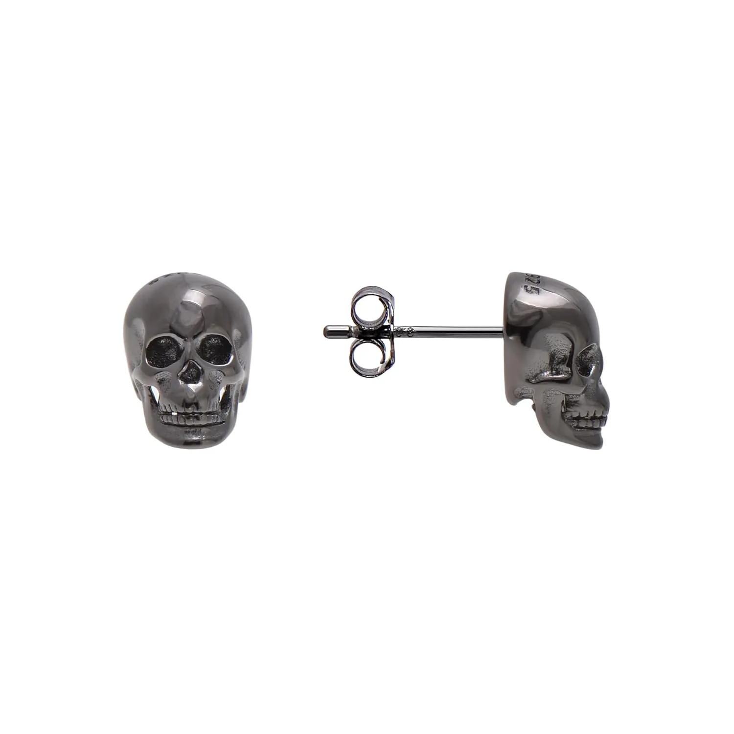 925 Sterling Silver Human Skull Earrings Studs for Men Women Halloween Costume, Black Gold Plated