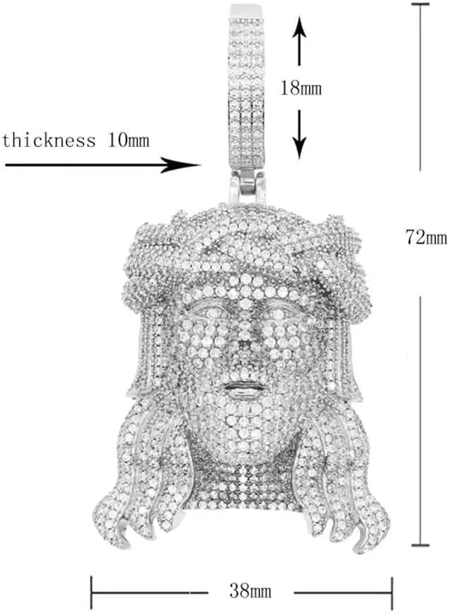 925 Sterling Silver Jesus Head Necklace For Men - Iced Out Bling CZ Religious Jesus Head Pendant Necklace, Jesus Piece Chain 5A Zircon Faith Charm Men's Hip Hop Jewelry