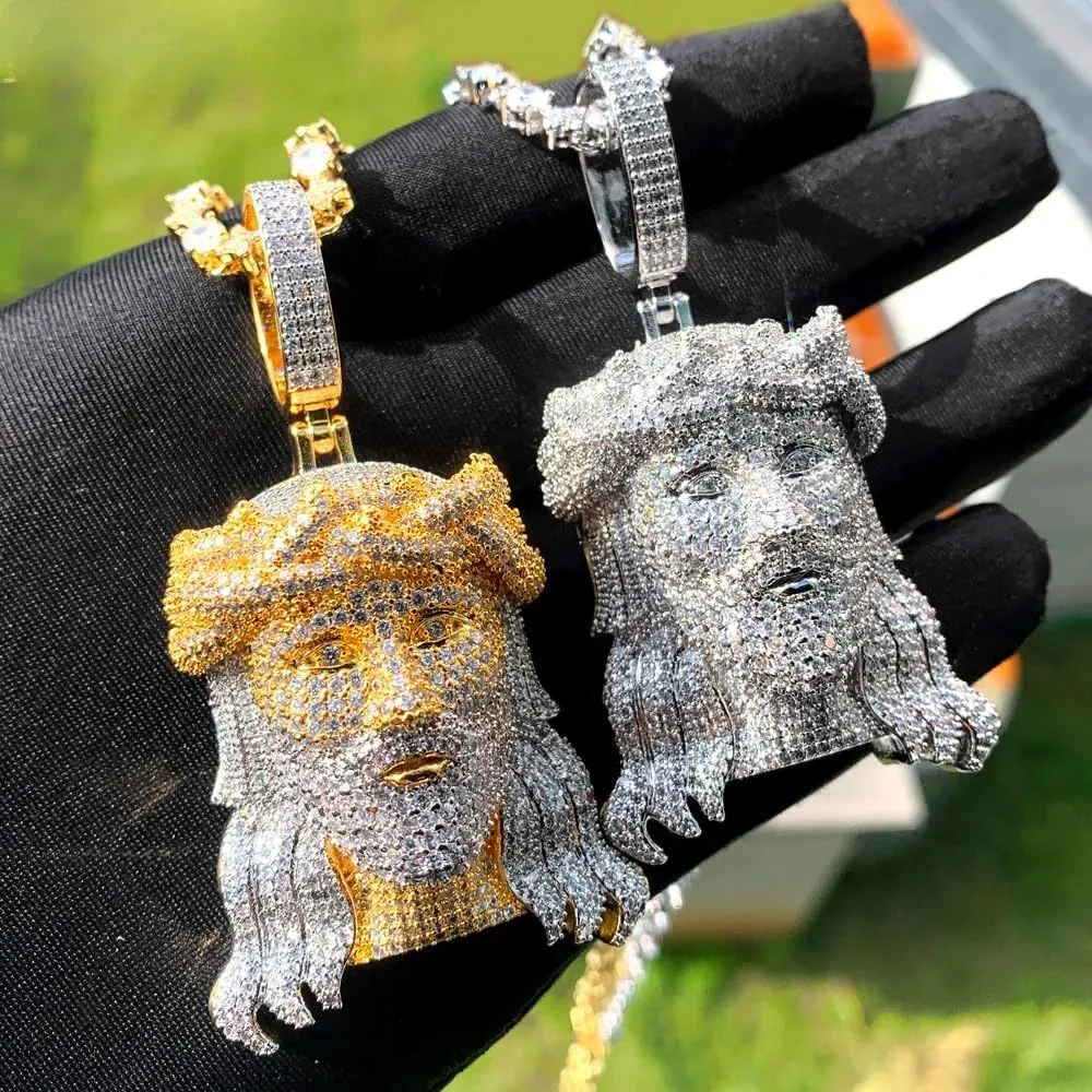 925 Sterling Silver Jesus Head Necklace For Men - Iced Out Bling CZ Religious Jesus Head Pendant Necklace, Jesus Piece Chain 5A Zircon Faith Charm Men's Hip Hop Jewelry
