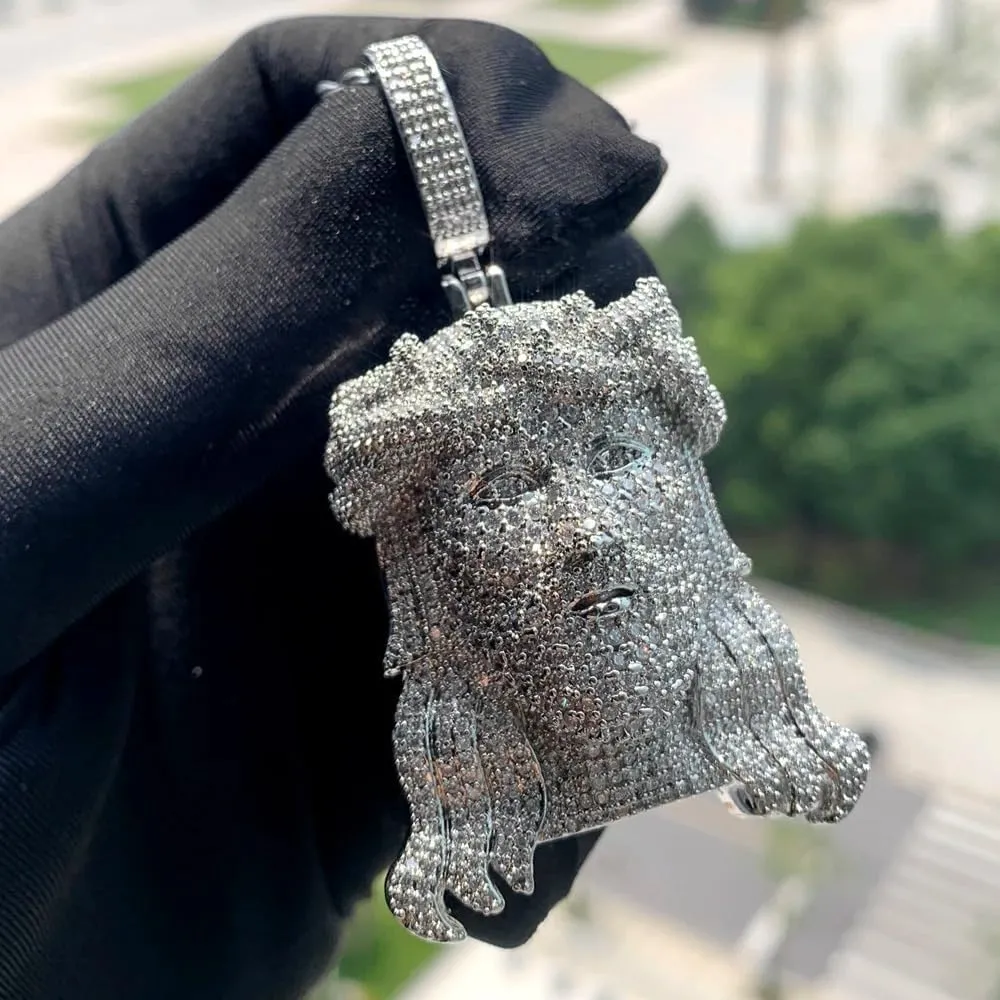 925 Sterling Silver Jesus Head Necklace For Men - Iced Out Bling CZ Religious Jesus Head Pendant Necklace, Jesus Piece Chain 5A Zircon Faith Charm Men's Hip Hop Jewelry