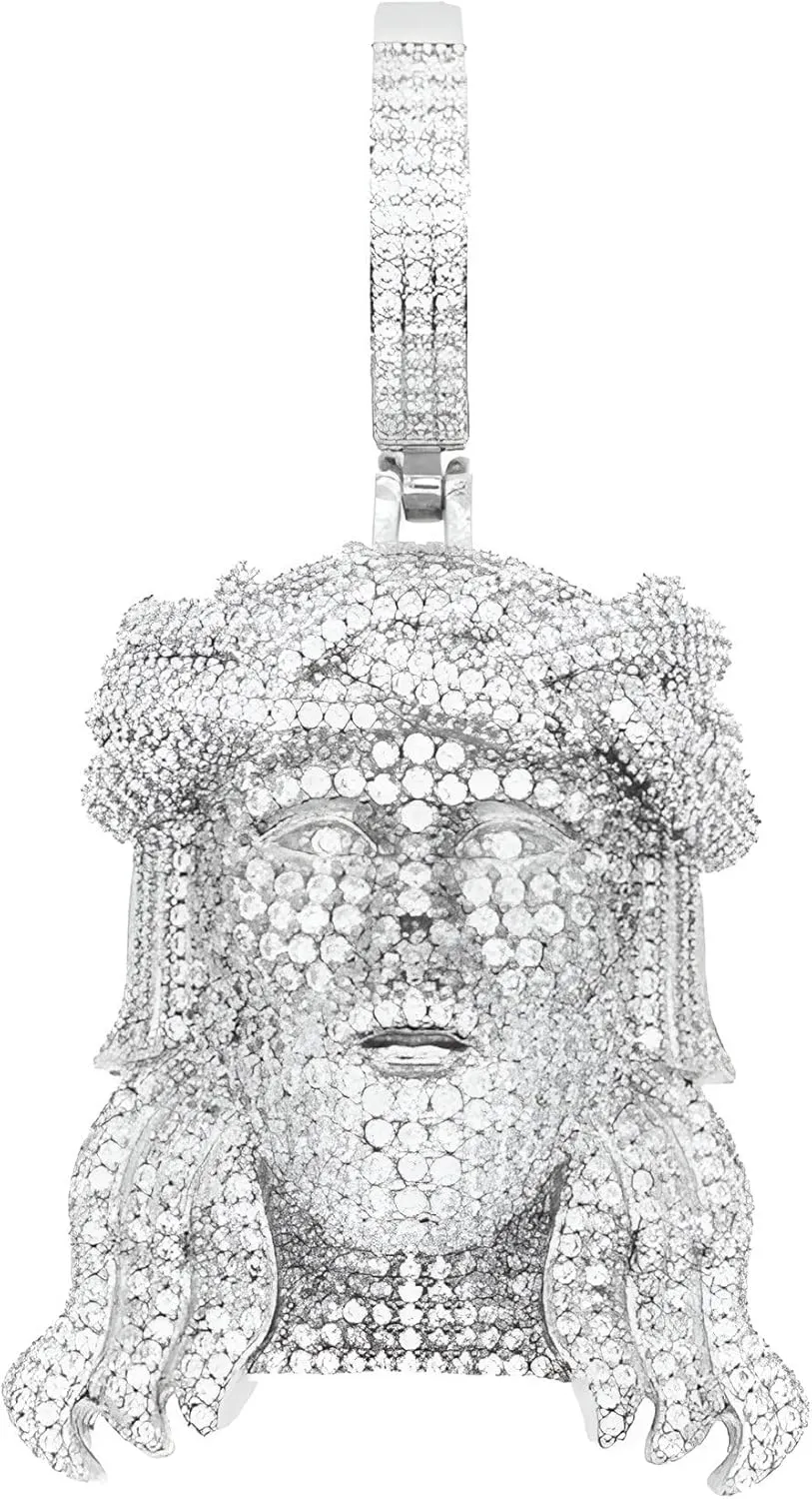 925 Sterling Silver Jesus Head Necklace For Men - Iced Out Bling CZ Religious Jesus Head Pendant Necklace, Jesus Piece Chain 5A Zircon Faith Charm Men's Hip Hop Jewelry