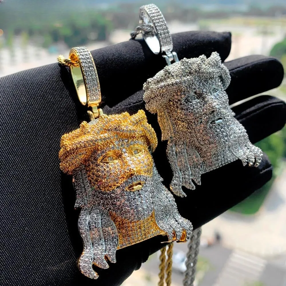 925 Sterling Silver Jesus Head Necklace For Men - Iced Out Bling CZ Religious Jesus Head Pendant Necklace, Jesus Piece Chain 5A Zircon Faith Charm Men's Hip Hop Jewelry