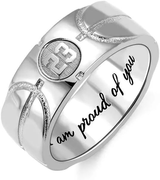 AILIN Personalized Basketball Rings 925 Sterling Silver Custom Engraved Lucky Number Initial Letter Rings Fathers Day Sport Lovers Fans Jewelry Birthday Gifts For Men Women