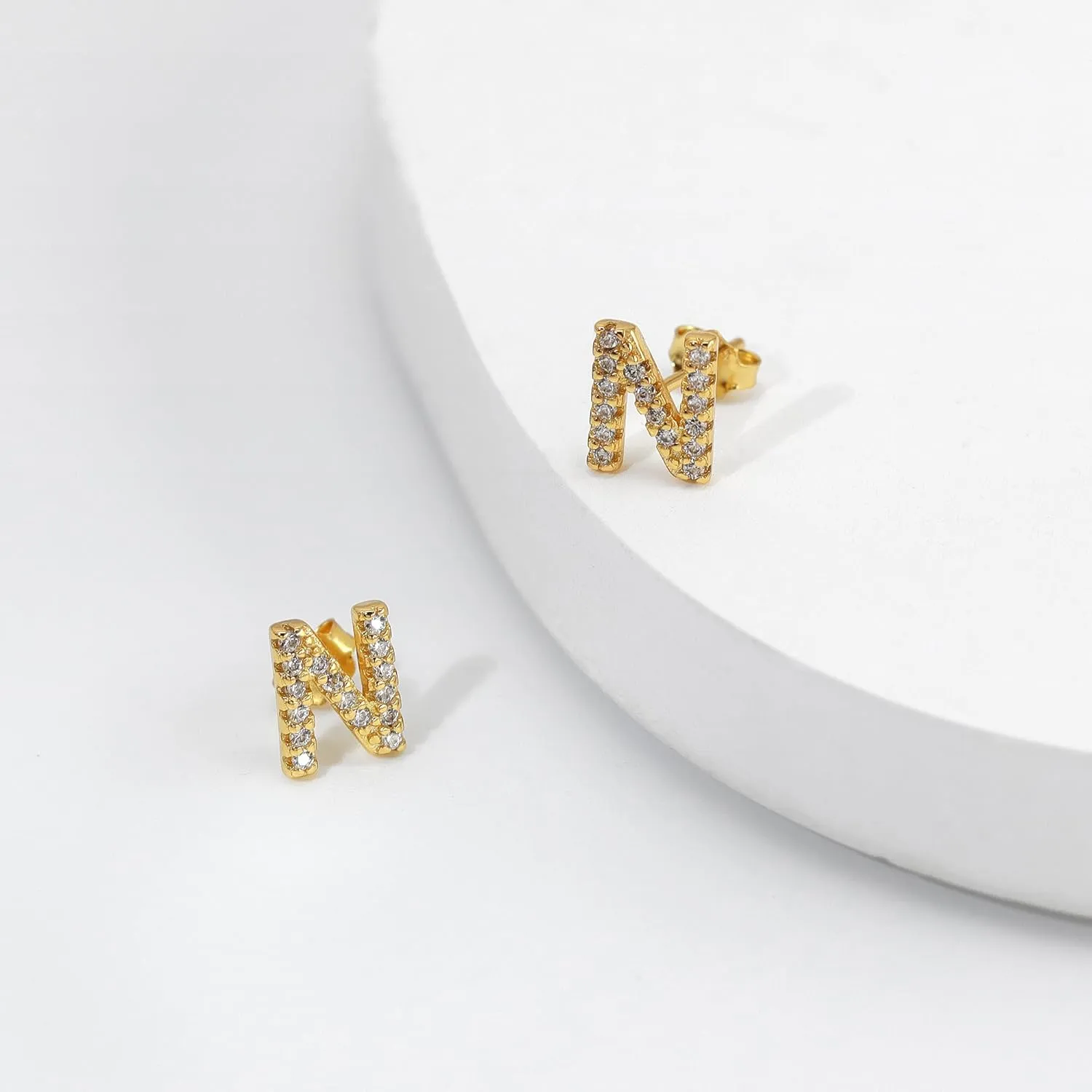 AILUOR Initial Stud Earrings for Women, Sterling Silver CZ Initial Letter Stud Earrings for Women 14K Gold Plated Simulated Diamond Hypoallergenic Alphabet Letter Earrings for Women Birthday Gifts Jewelry