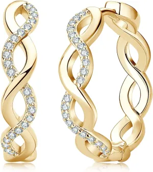 AINUOSHI Split Hoop Huggie Earrings, Twist Double Huggie Earrings, Sterling Silver Double Hoop Earrings for Single Piercing, White Gold and Yellow Gold, Hypoallergenic, Jewelry Gifts Box Packed
