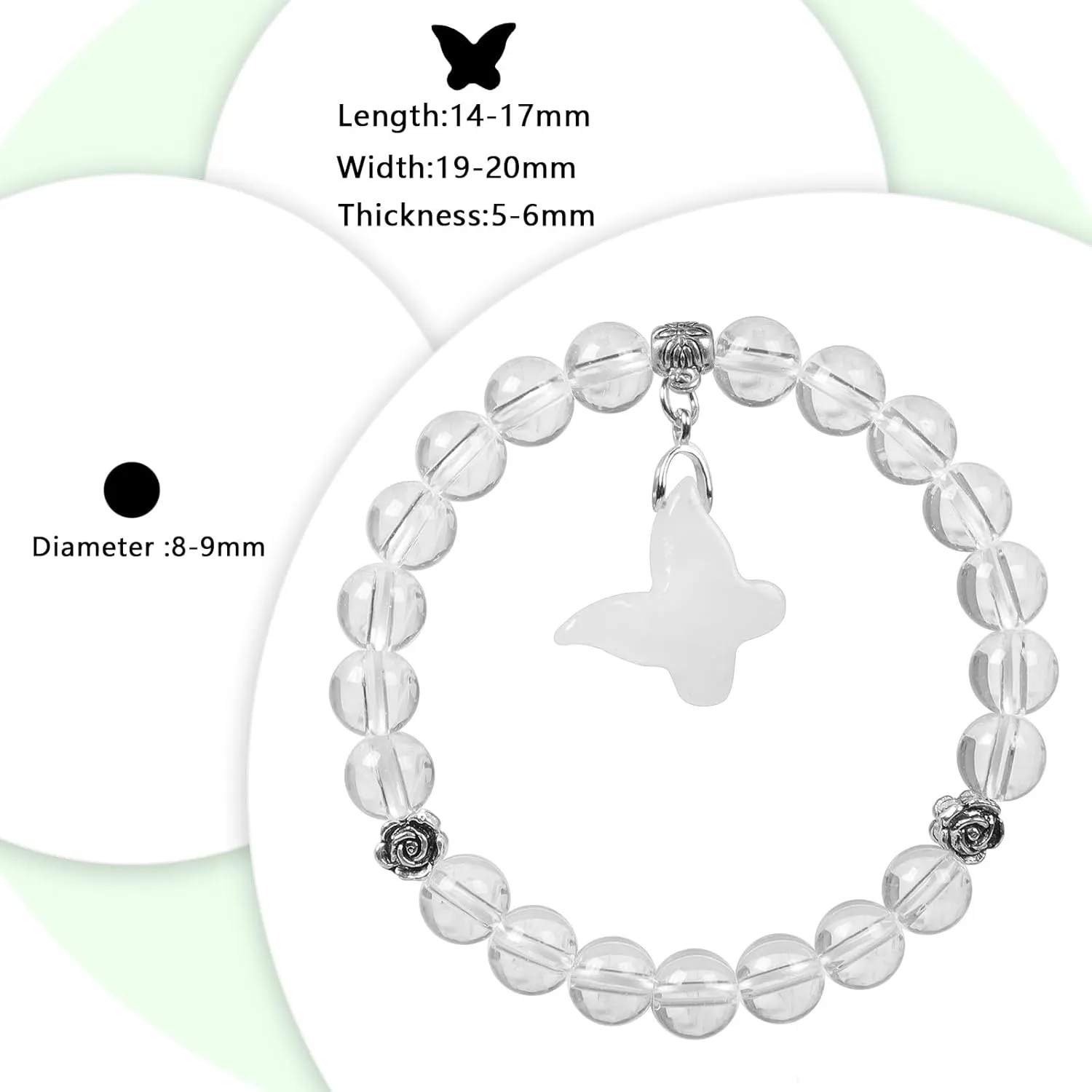 Amogeeli Stone Butterfly Charms Stretch Bracelet with 8 mm Round Beads for Women Healing Crystal Jewelry