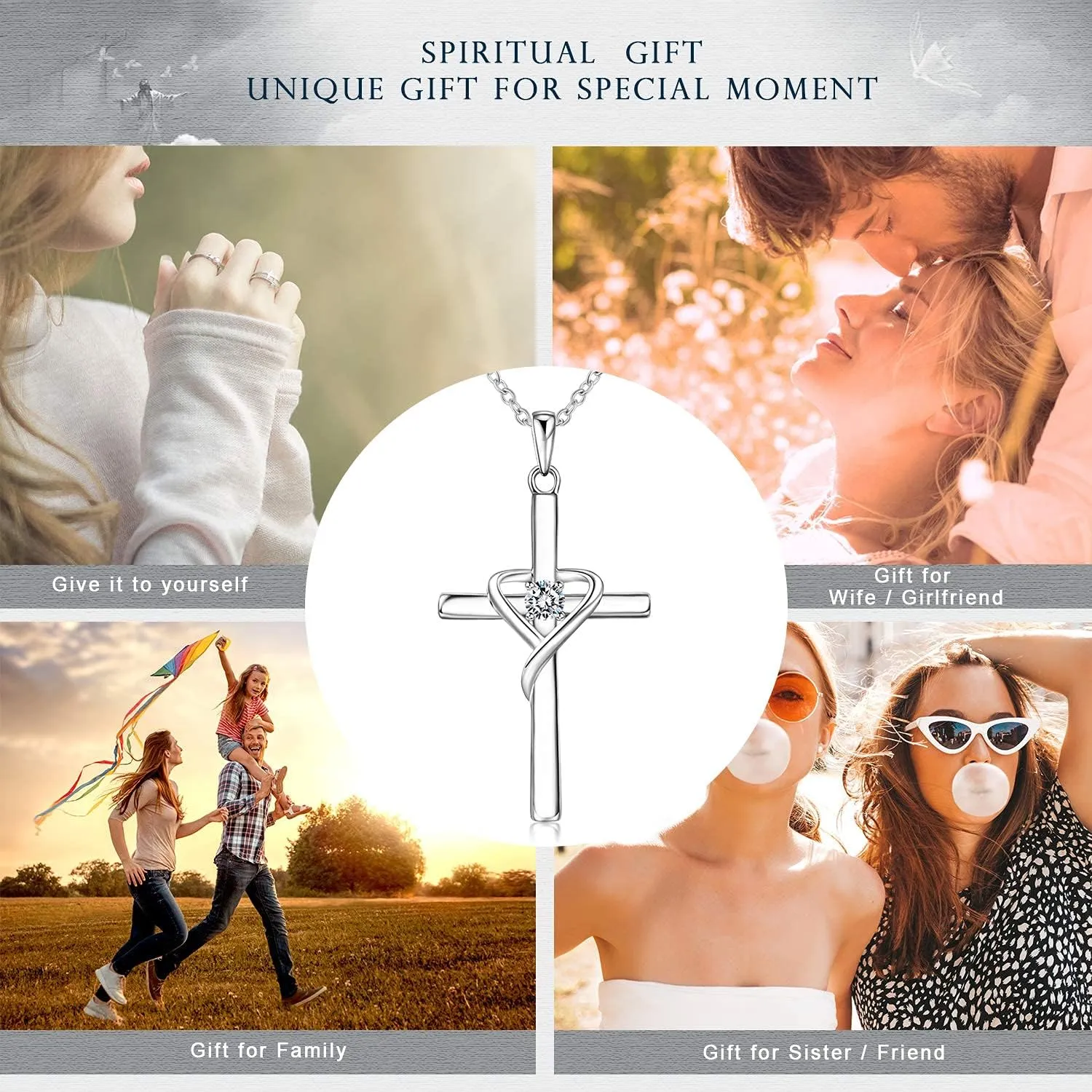 AmorAime 925 Sterling Silver Cross Necklace for Women Men 5A CZ Birthstone Necklaces 14K Gold Plated or Rose Gold Necklace for Easter or Mother's Day