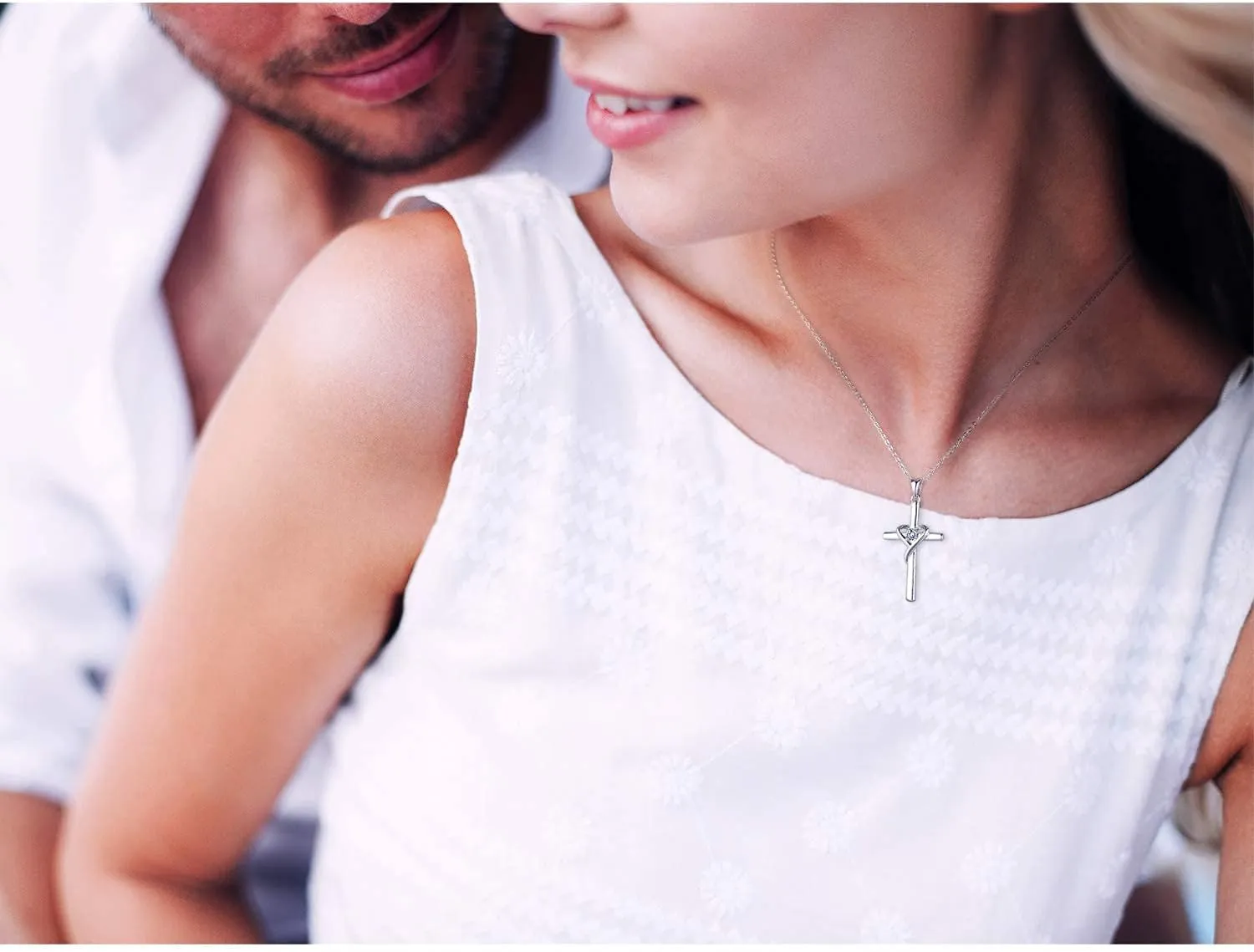 AmorAime 925 Sterling Silver Cross Necklace for Women Men 5A CZ Birthstone Necklaces 14K Gold Plated or Rose Gold Necklace for Easter or Mother's Day