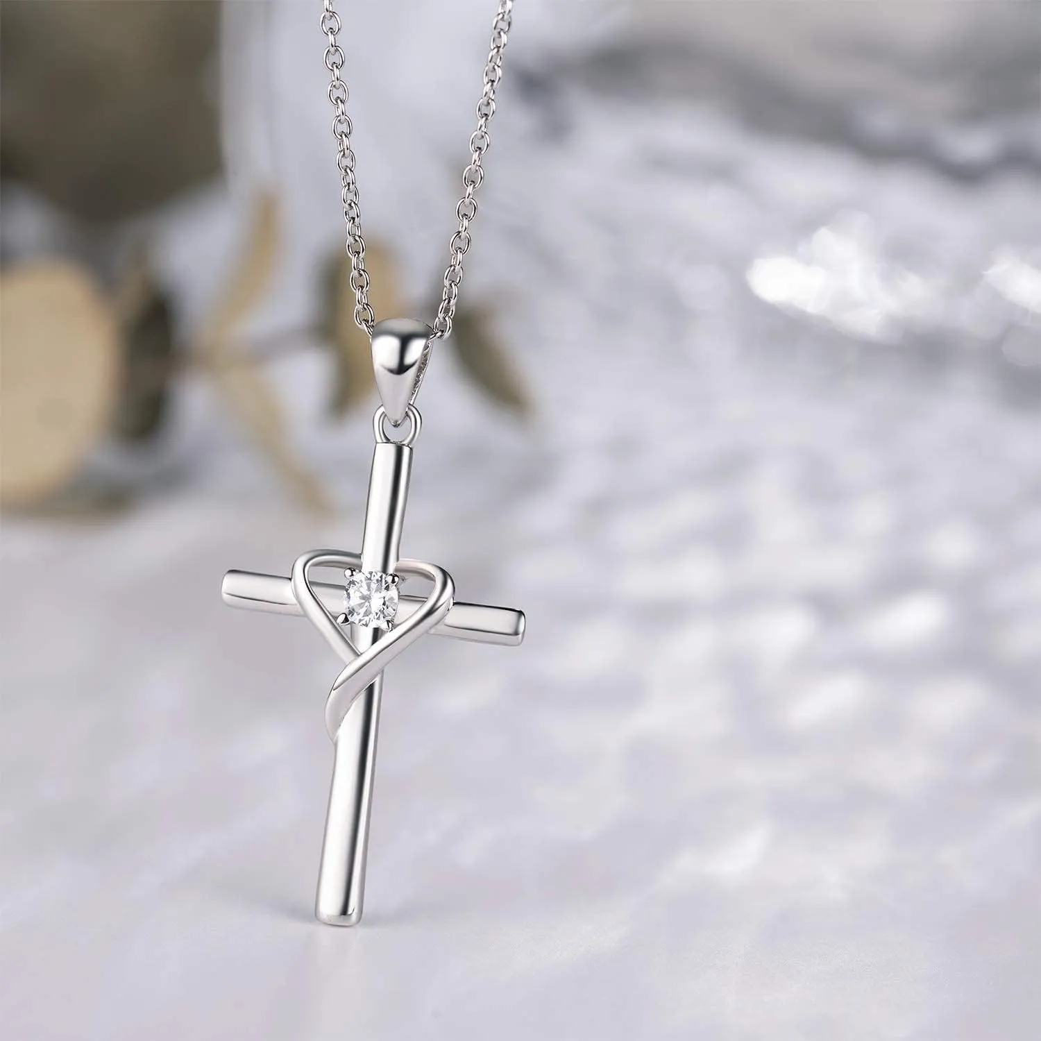 AmorAime 925 Sterling Silver Cross Necklace for Women Men 5A CZ Birthstone Necklaces 14K Gold Plated or Rose Gold Necklace for Easter or Mother's Day