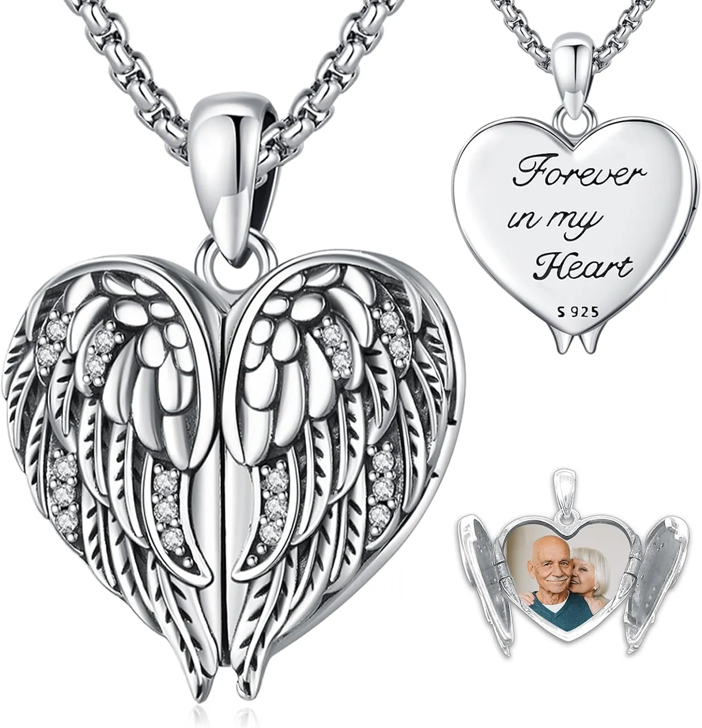 Angel Wings Necklace 925 Sterling Silver Guardian Angel Nurse RN Caduceus Pendant Charm Crystal Angel Jewelry Gifts for Women