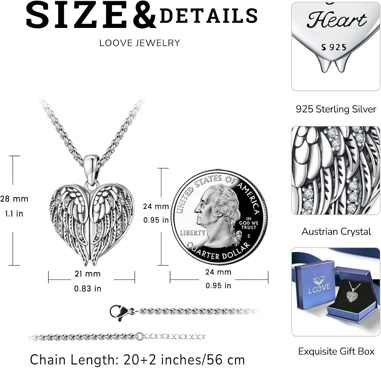 Angel Wings Necklace 925 Sterling Silver Guardian Angel Nurse RN Caduceus Pendant Charm Crystal Angel Jewelry Gifts for Women