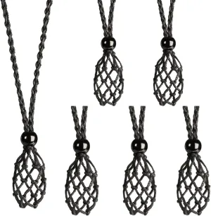 Anjiucc 6 Pieces Necklace Cord Empty Stone Holder Empty Necklace Holder Quartz Crystal Stone Necklace Cord, Adjustable Cord Cage Fish Netted Necklace6 pcs Black