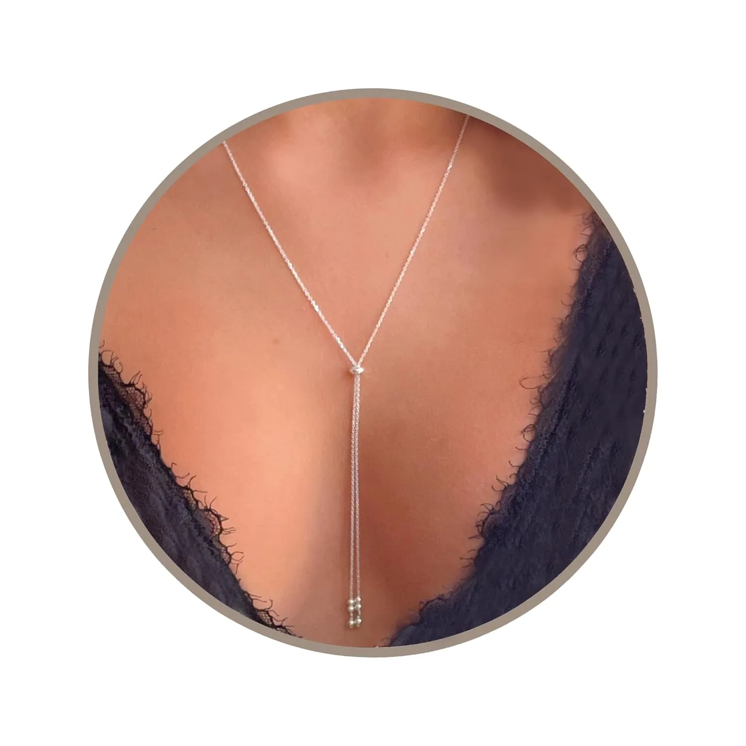 Annika Bella Sterling Silver Lariat Necklace for Women, Drop Y Necklaces, 925 Western Jewelry, Waterproof, Dainty Gift for Her