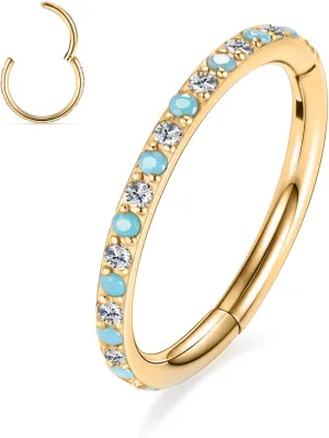 AROWRO CZ Hinged Hoop Ring 20G 18G 16G 5/6/7/8/9/10/12mm Opal Surgical Steel Conch Daith Rook Cartilage Tragus Helix Earrings Septum Clicker Ring Nose Piercing Jewelry
