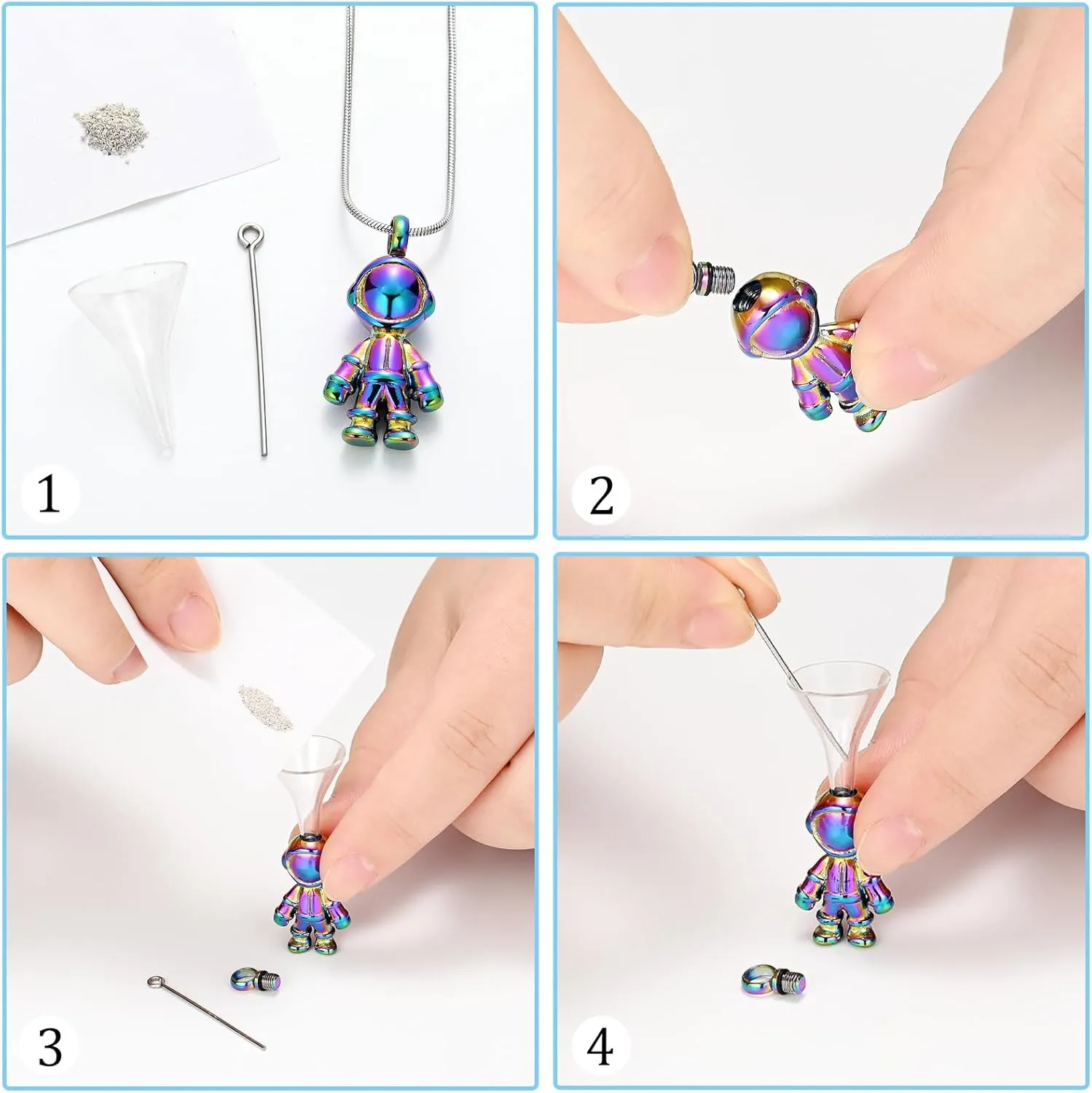 Astronaut Urn Necklace for Ashes Cremation Jewelry for Women Men Stainless Steel Spaceman Memorial Necklaces Ash Holder for Human Pets Keepsake Jewelry for Loved Ones with Fill Tool