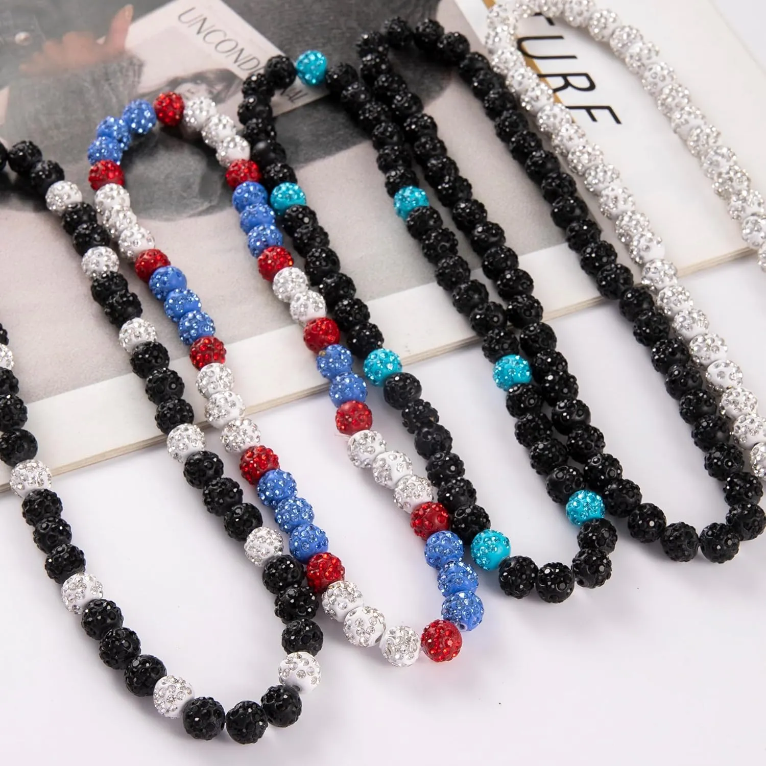 Baseball Ice Necklace Bling Rhinestone Beads Necklace Inspired Stretch Chain Necklace-16in/18in/20in/22in