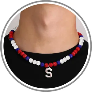 Baseball Necklaces Initial Necklace Baseball Coach Gifts Beaded Adjustable Letter A-Z Bling Baseball Necklace Rhinestone Baseball Accessories Stocking Stuffers for Teens Christmas Jewelry