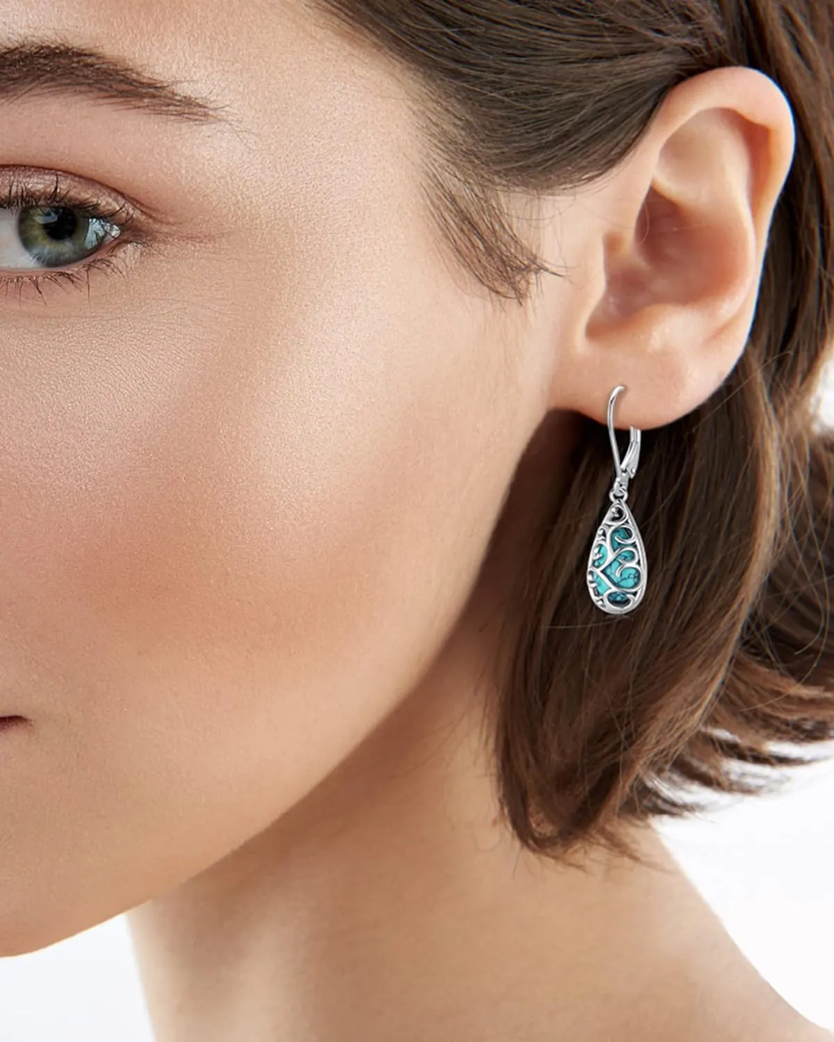 BDL Genuine Turquoise Jewelry for Women, Sterling Silver Earrings and Necklaces for Women, Leverback Dangle Drop Earrings Jewelry