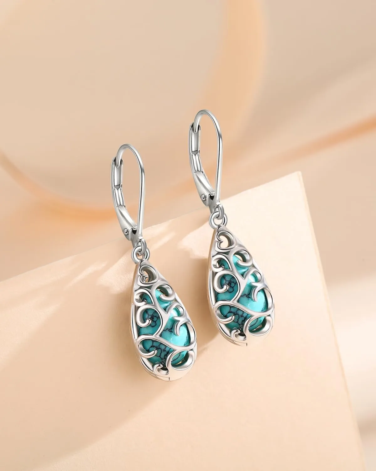 BDL Genuine Turquoise Jewelry for Women, Sterling Silver Earrings and Necklaces for Women, Leverback Dangle Drop Earrings Jewelry