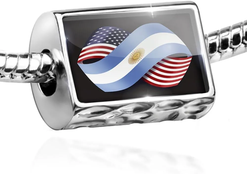 Bead Friendship Flags USA and Argentina Charm Fits All European Bracelets