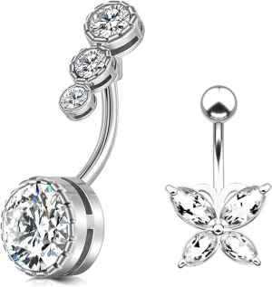 Belly Button Ring Clear Navel Rings Piercing Jewelry For Women Internally Threaded Belly Navel Rings 2pcs Pack Kit 14G