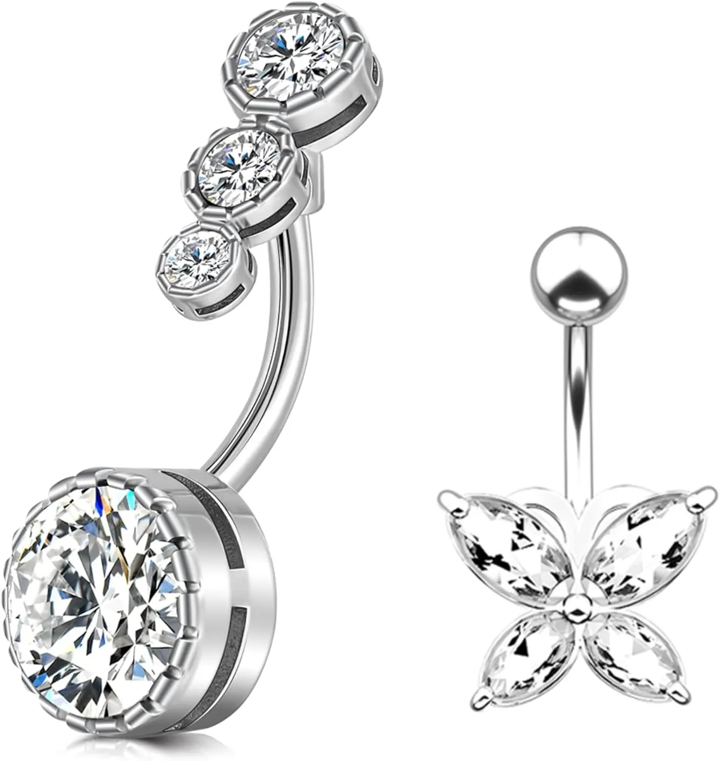 Belly Button Ring Clear Navel Rings Piercing Jewelry For Women Internally Threaded Belly Navel Rings 2pcs Pack Kit 14G