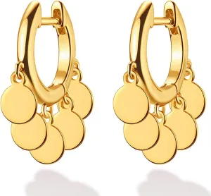 BENEIGE Gold Dangle Huggie Hoop Earrings for Women 14k Gold Plated Dainty Dangle Hoops Earrings Boho Beach Handmade Hypoallergenic Jewelry Gift