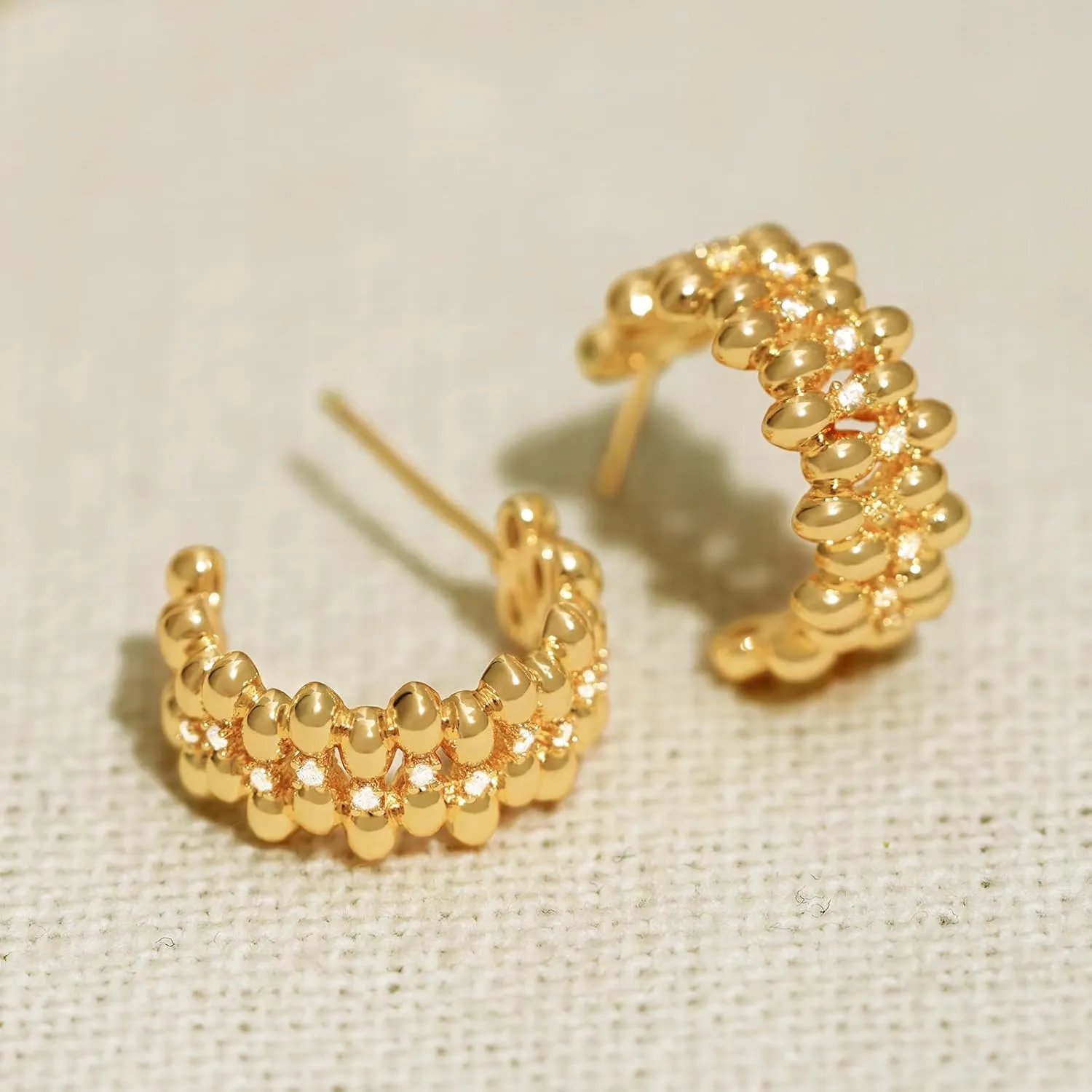 BENEIGE Gold Hoop Earring for Women Dainty 14K Gold Plated Huggie Hoop Earrings With Cubic Zircon Simple Jewelry for Women