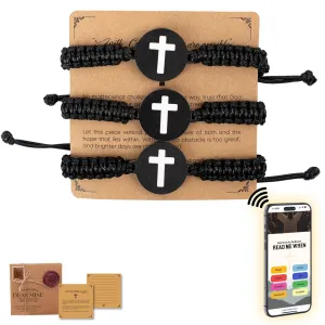 Bible Verse Bracelets, Wearable Bible Bracelet with NFC, Christian Daily Bible Verse Bracelet for Women, Men, Inspirational Religious Gifts (Cross Bracelet - Set3)