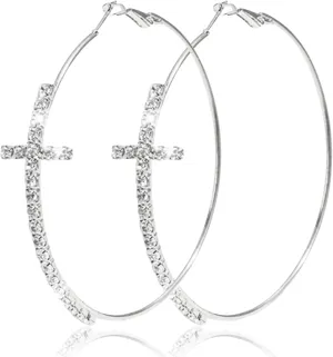 Big Cross Hoop Earrings for Women Trendy Large Cross Earring Rhinestone Sparkly Large Hoops Earrings Prom Wedding Party Earring Formal Jewelry for Women