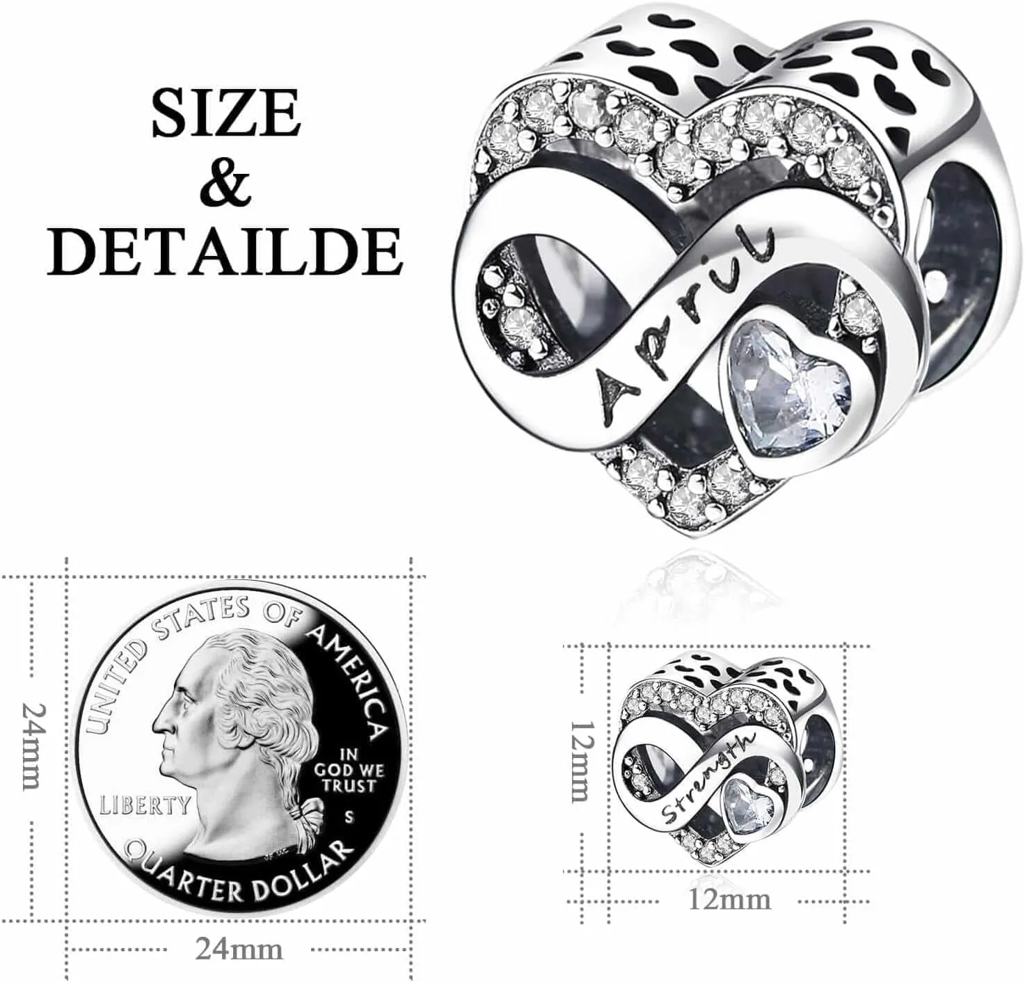 Birthstone Charm for Bracelet Necklace - 925 Sterling Silver Love Heart Happy Birthday Charm - Women's Jewelry Gift