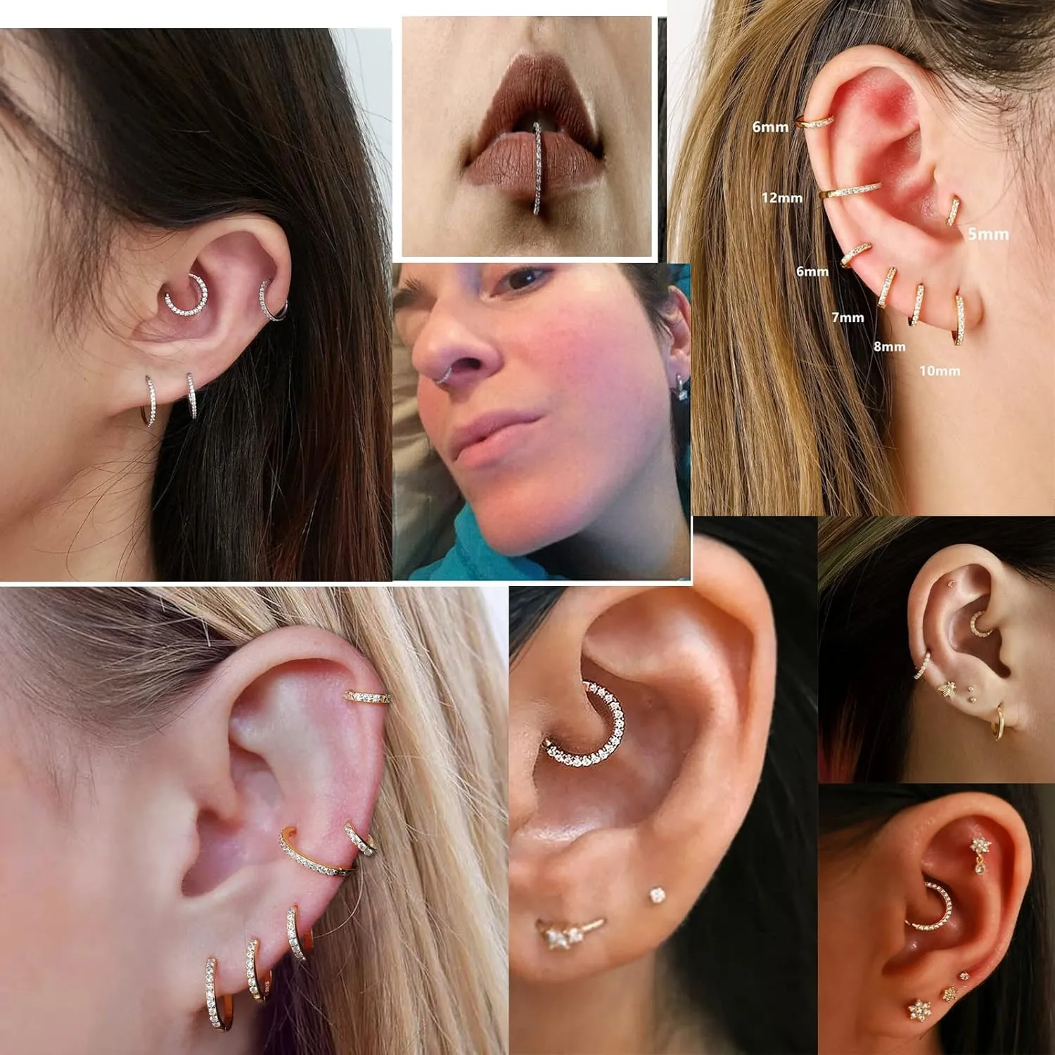 BLISI G23 Titanium Nose Rings Hoop Septum Clicker 16G Hinged Nose Segment Ring Hoop 8mm/9mm/10mm Cubic Zirconia Cartilage Earrings Conch Daith Helix Rook Tragus Ear Body Piercing Jewelry