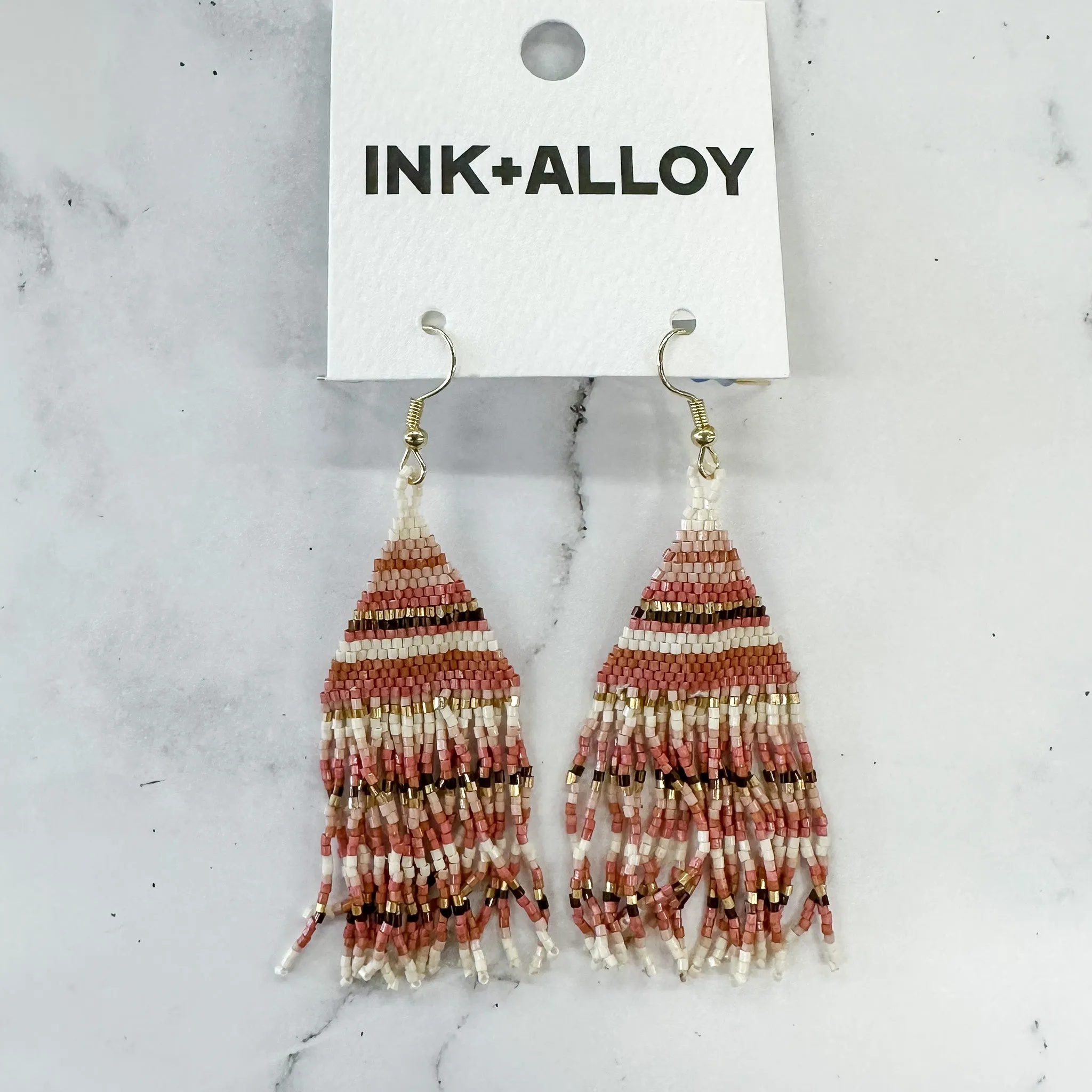 Blush Terracotta Fringe Luxe Stripe Earrings by Ink & Alloy