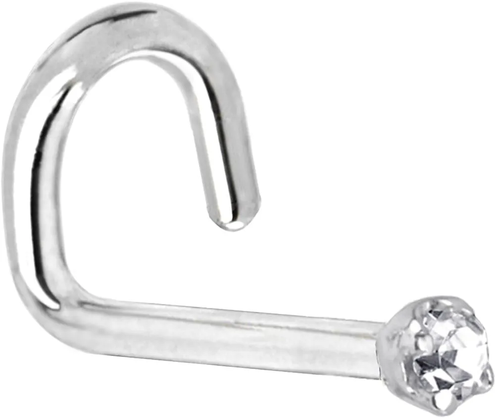 Body Candy Solid 14k White Gold 1.5mm (0.015 cttw) Genuine Diamond Left Nose Stud Screw 18 Gauge 1/4"