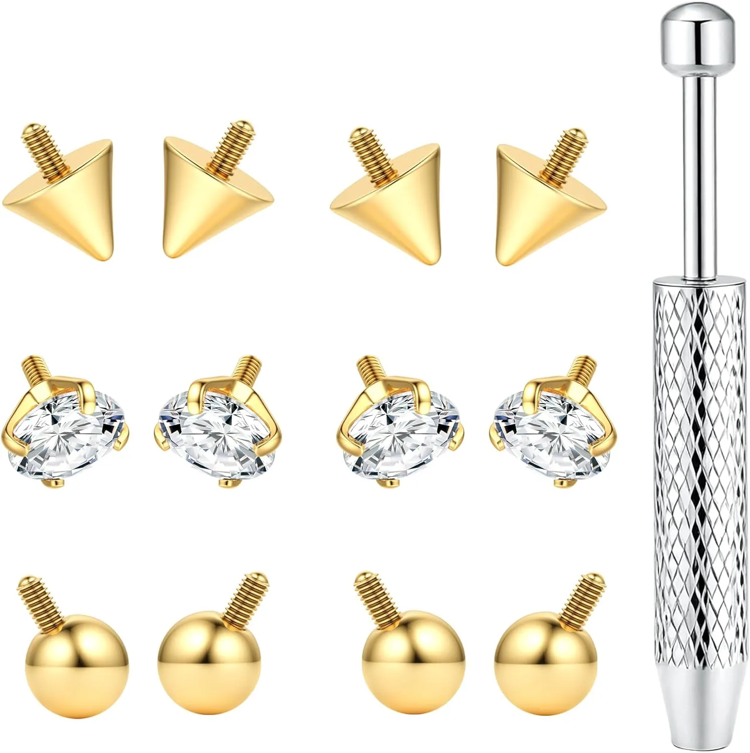 BodyBonita 12Pcs G23 Titanium Replacement Balls for Piercings - Piercing Ball Grabber Tool for Changing Jewelry Pick Up Grabber Tool Screw On Septum Balls Removal Style3