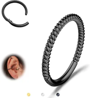 BodyBonita Hinged Nose Rings Hoops - 316L Surgical Steel Twisted Seamless Clicker Cartilage Earrings Septum Rings Jewelry Conch Piercing Tragus Rook Daith Helix for Women Gold/Black/Silver 16G/18G
