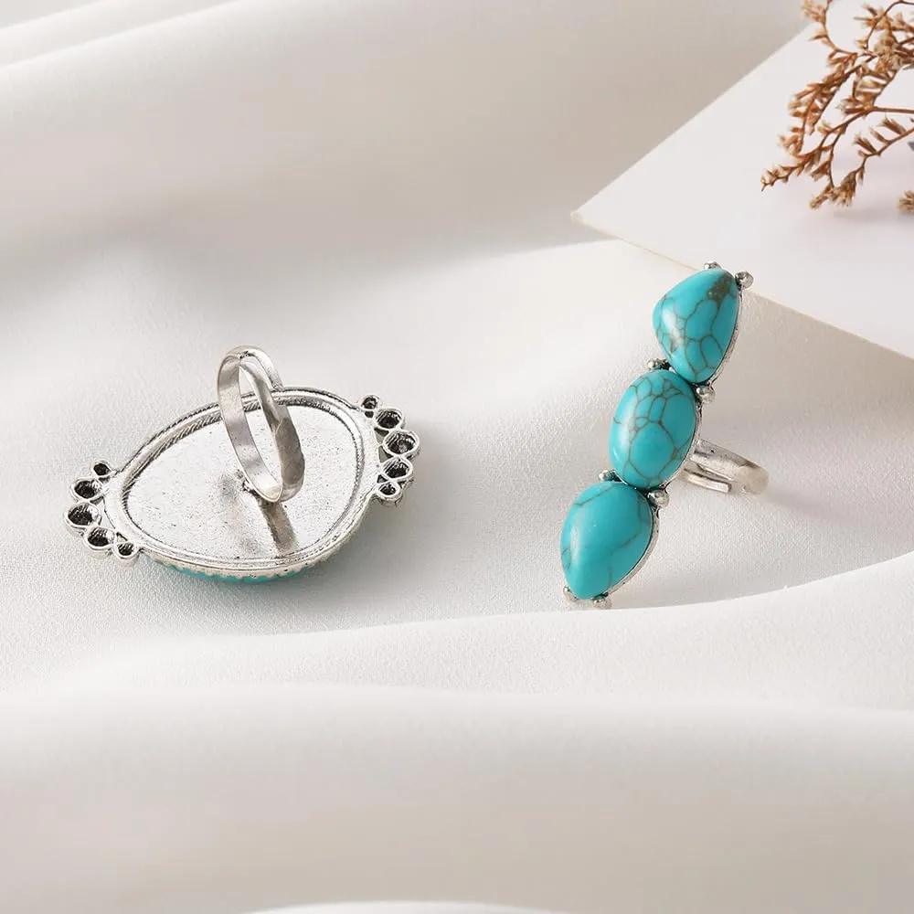 Bohemian Turquoise Ring for Women Western Rings Jewelry Stackable Knuckle Ring Set Vintage Rose Leaf Ring Set for Women