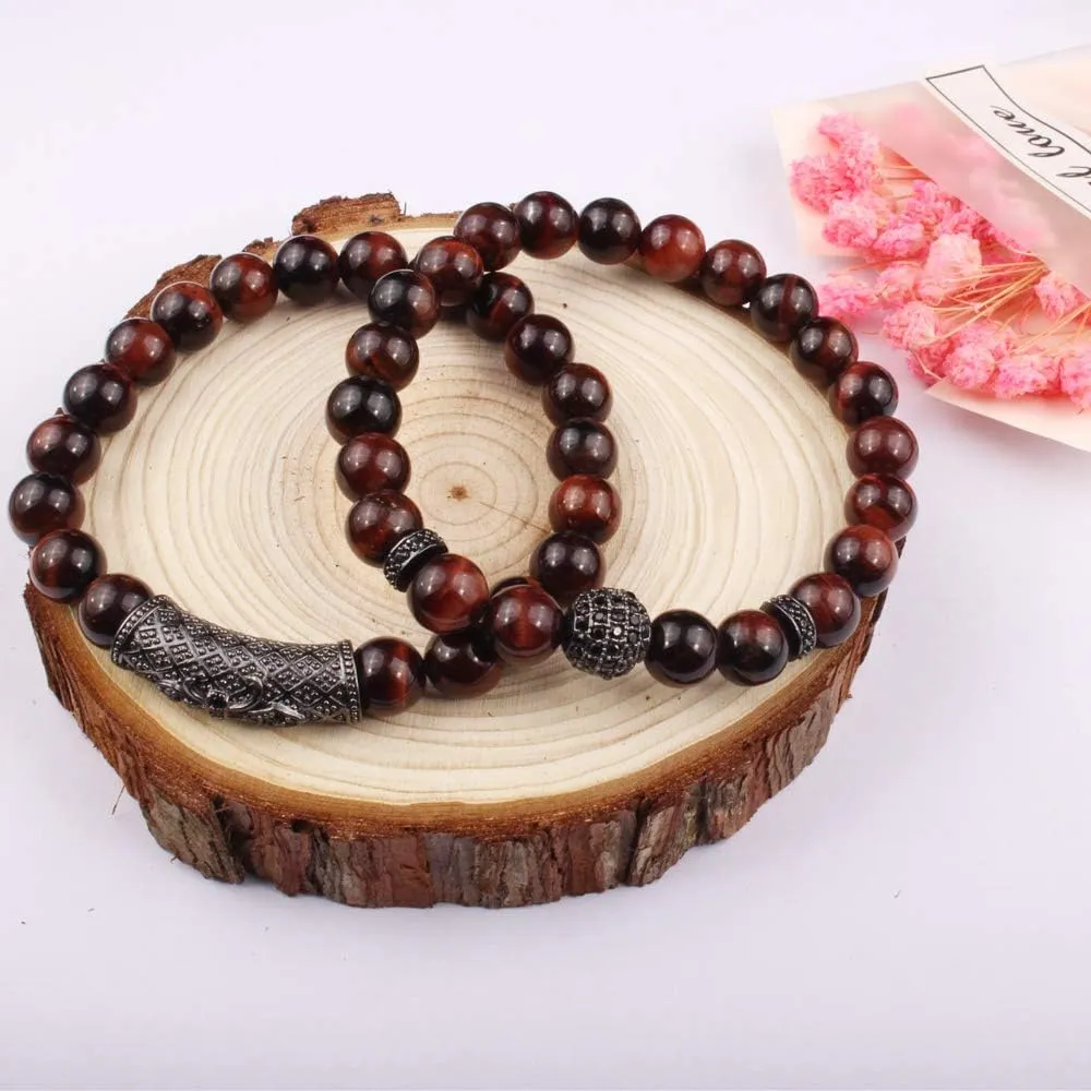 BOMAIL 8mm Tiger Eye Stone Beads Bracelet Elastic Natural Stone Yoga Bracelet for Women Men
