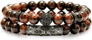 BOMAIL 8mm Tiger Eye Stone Beads Bracelet Elastic Natural Stone Yoga Bracelet for Women Men
