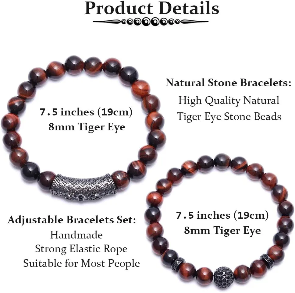 BOMAIL 8mm Tiger Eye Stone Beads Bracelet Elastic Natural Stone Yoga Bracelet for Women Men