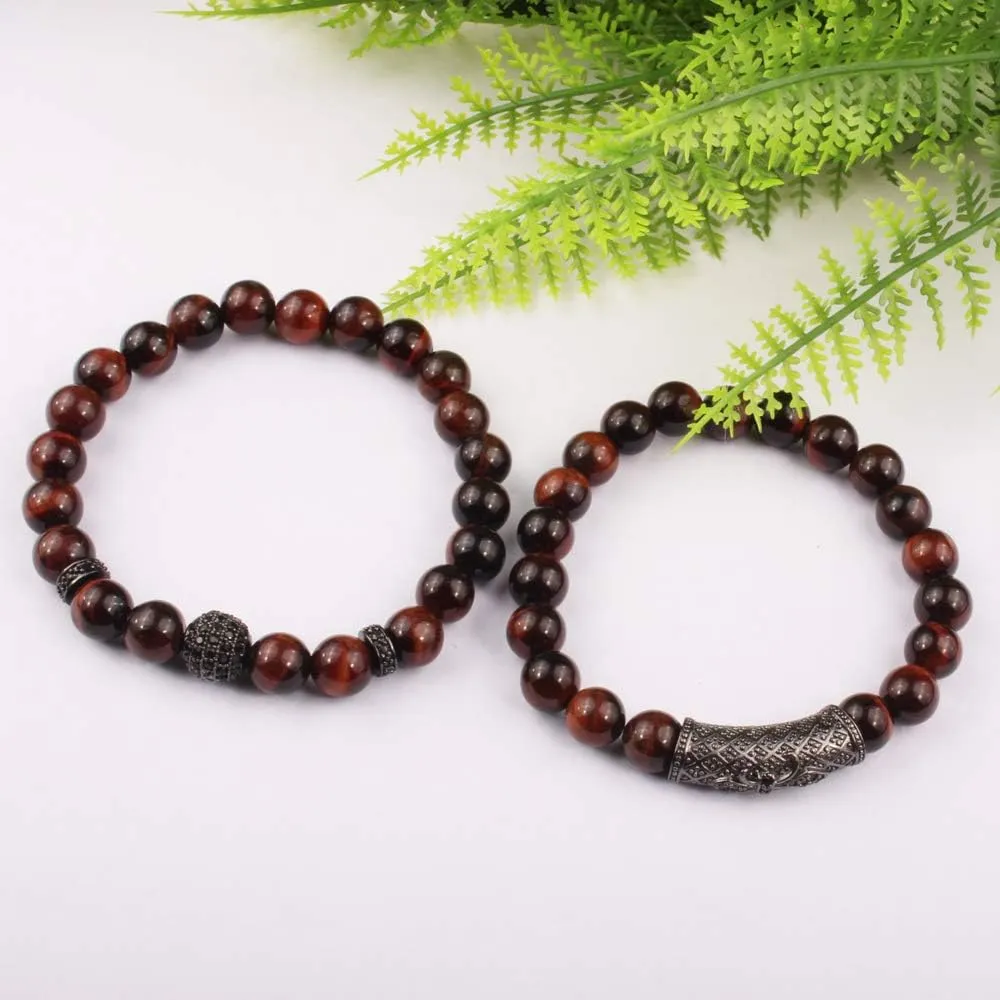 BOMAIL 8mm Tiger Eye Stone Beads Bracelet Elastic Natural Stone Yoga Bracelet for Women Men