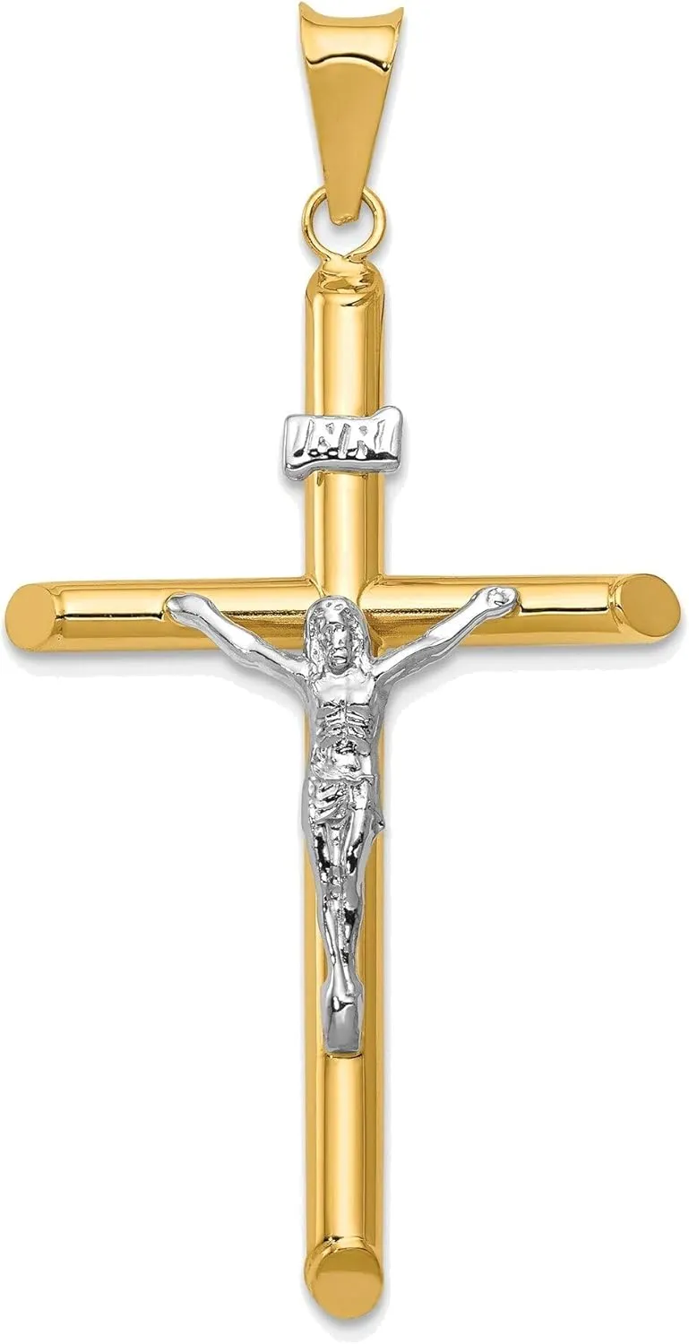 Bonyak Jewelry Two-Tone Polished Jesus Crucifix Pendant in 14K Yellow & White Gold Flawless