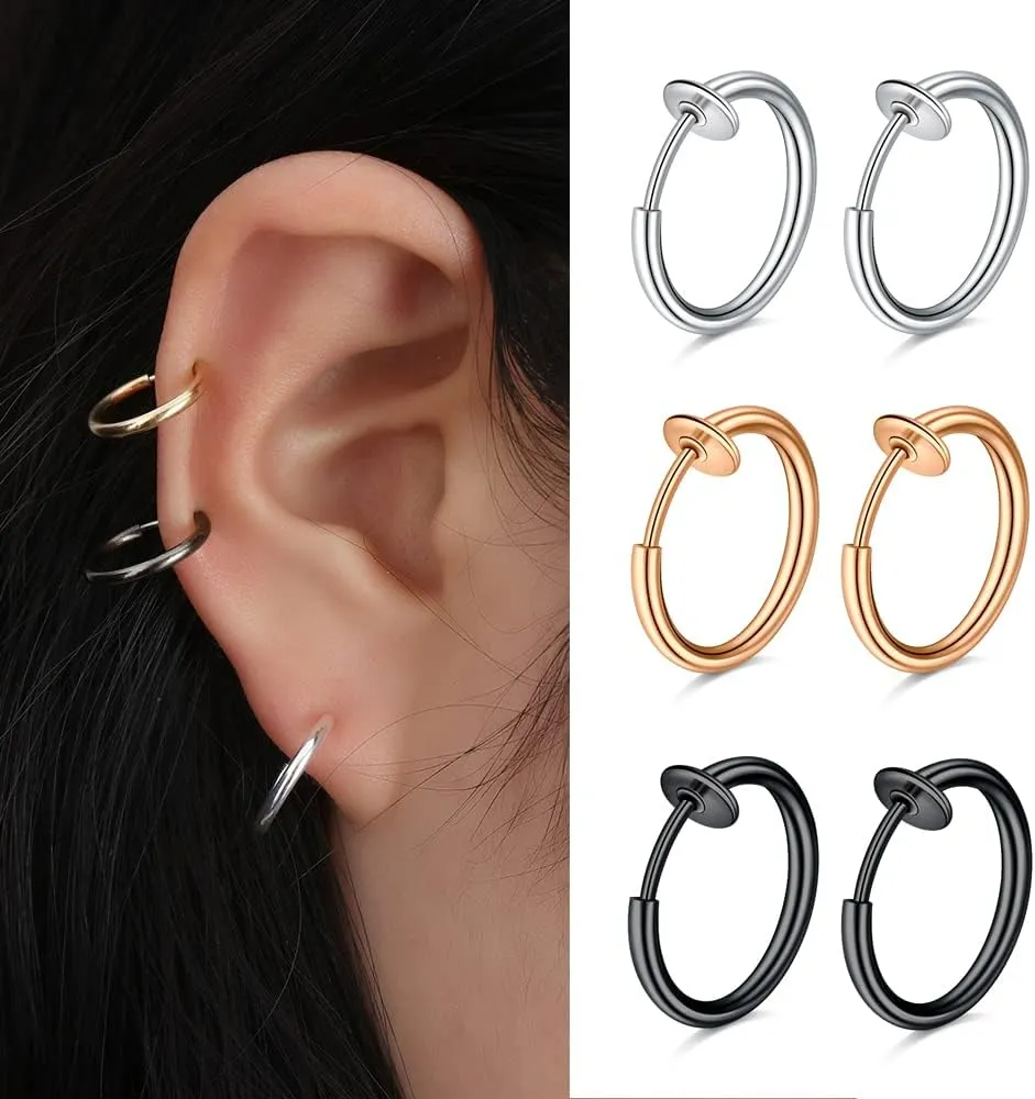 Briana Williams Fake Nose Ring Hoop Fake Nose Rings for Women Fake Lip Rings Fake Lip Piercing Clip on Nose Ring Spring Non Pierced Nose Lip Ear Rings Faux Body Piercig Jewelry for Women Men