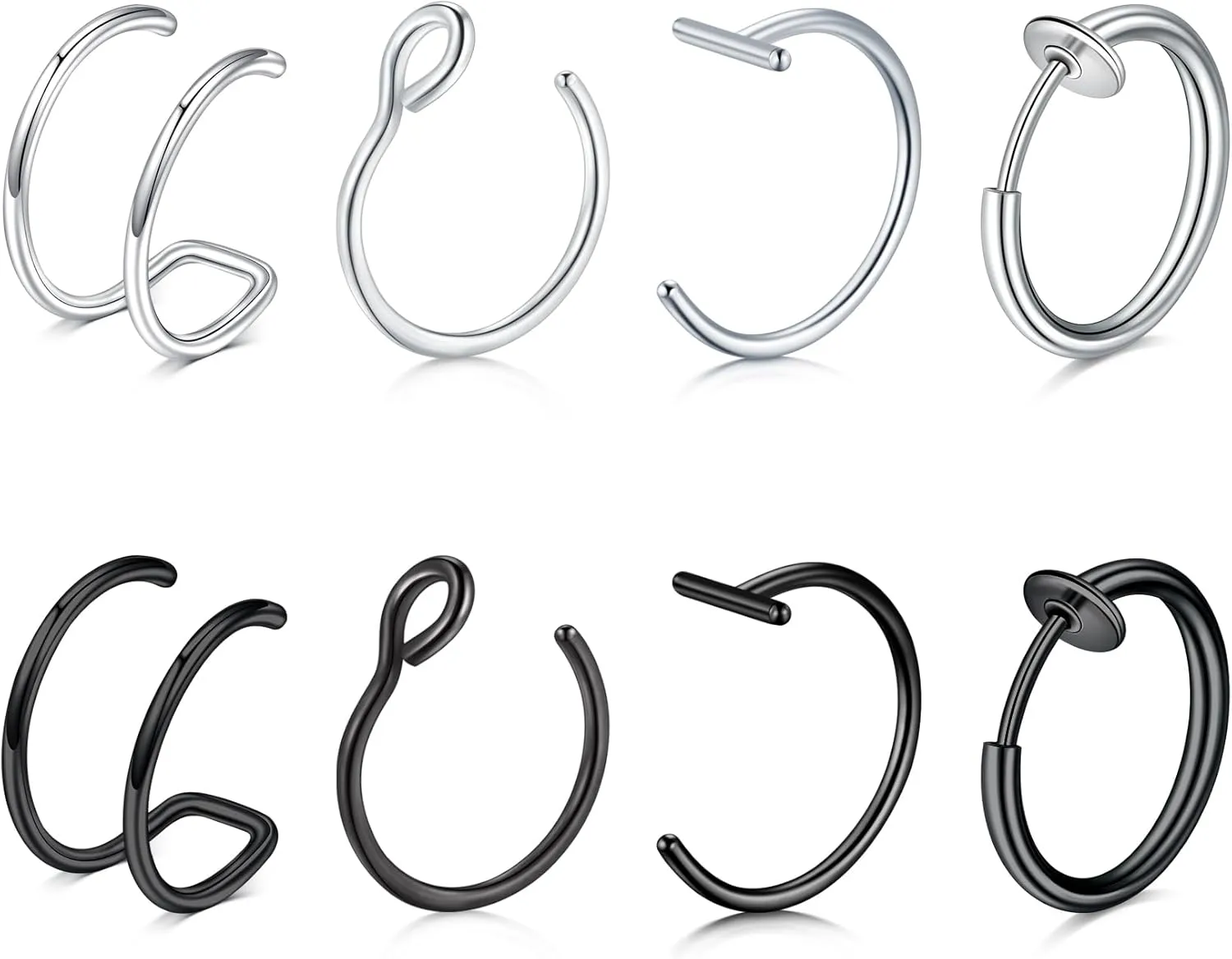 Briana Williams Fake Nose Ring Hoop Fake Nose Rings for Women Fake Lip Rings Fake Lip Piercing Clip on Nose Ring Spring Non Pierced Nose Lip Ear Rings Faux Body Piercig Jewelry for Women Men