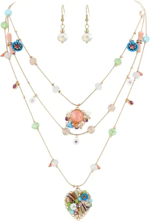 BriLove Handmade Strand Necklace for Women,Bohemian Boho Colorful Beaded Layered Heart Collar Statement Pendant Necklaces for Summer Vacation Holiday Prom Jewelry