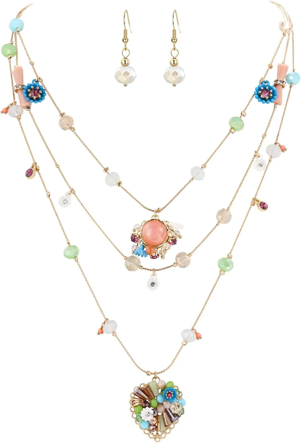 BriLove Handmade Strand Necklace for Women,Bohemian Boho Colorful Beaded Layered Heart Collar Statement Pendant Necklaces for Summer Vacation Holiday Prom Jewelry