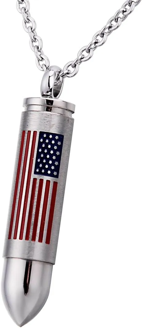 BTOYM Urn Necklace for Ashes, Ashes Necklace for Human, Cremation Jewelry Necklaces Ashes Keepsake American Flag Cremation Necklace Stainless Steel Memorial Pendant for Ashes for Men
